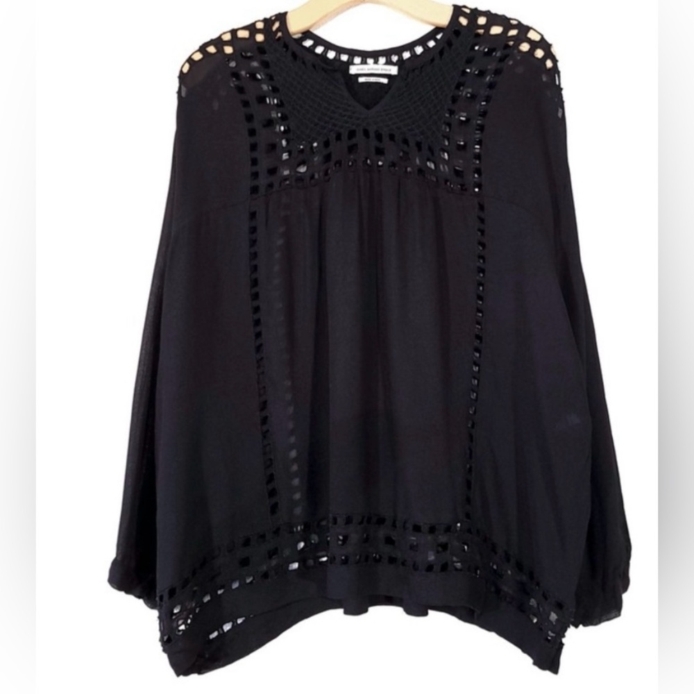 ISABEL MARANT Etoile Eyelet Cutout Long Sleeve Blouse in Black US 8